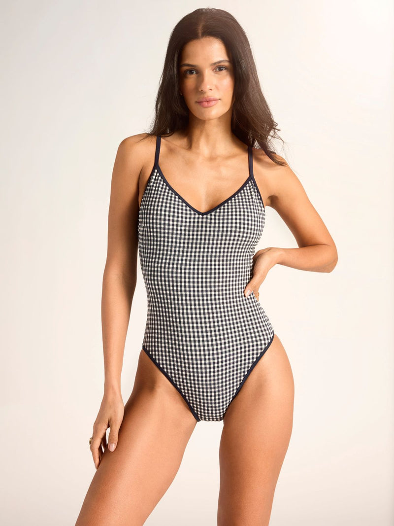 High Leg Scoop Neck One-Piece Navy alt 1