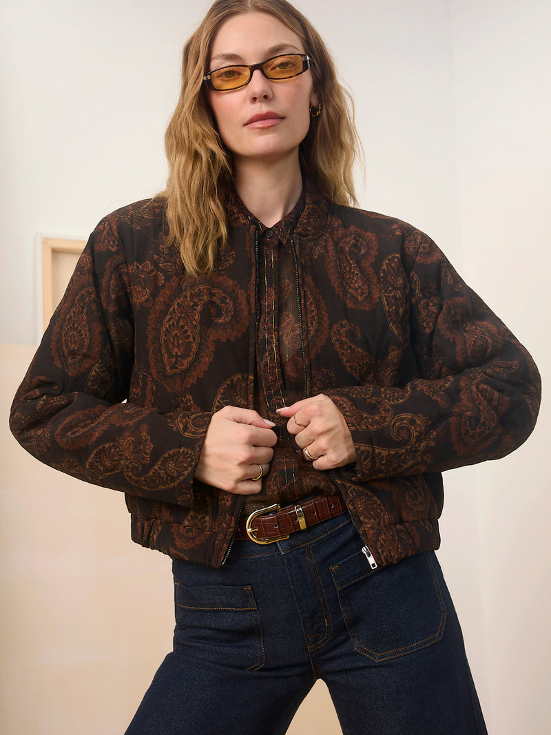 Empress Quilted Bomber Jacket Cocoa Paisley