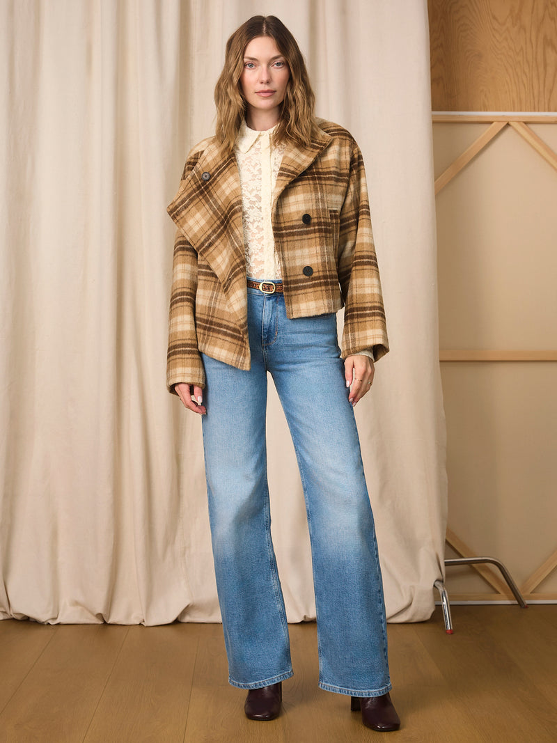 Avery Asymmetrical Jacket Dark Bone Plaid