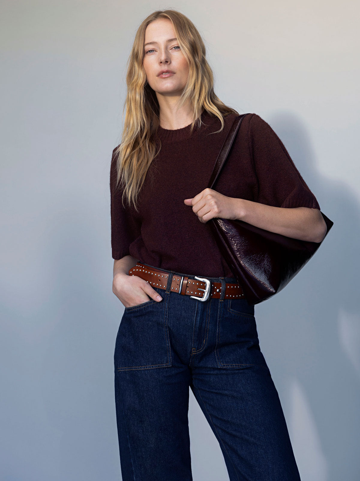 Rowan Studded Belt Mahogany