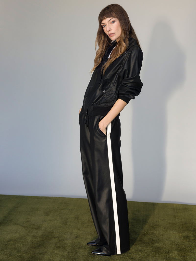 Coated Twill Track Pant Black