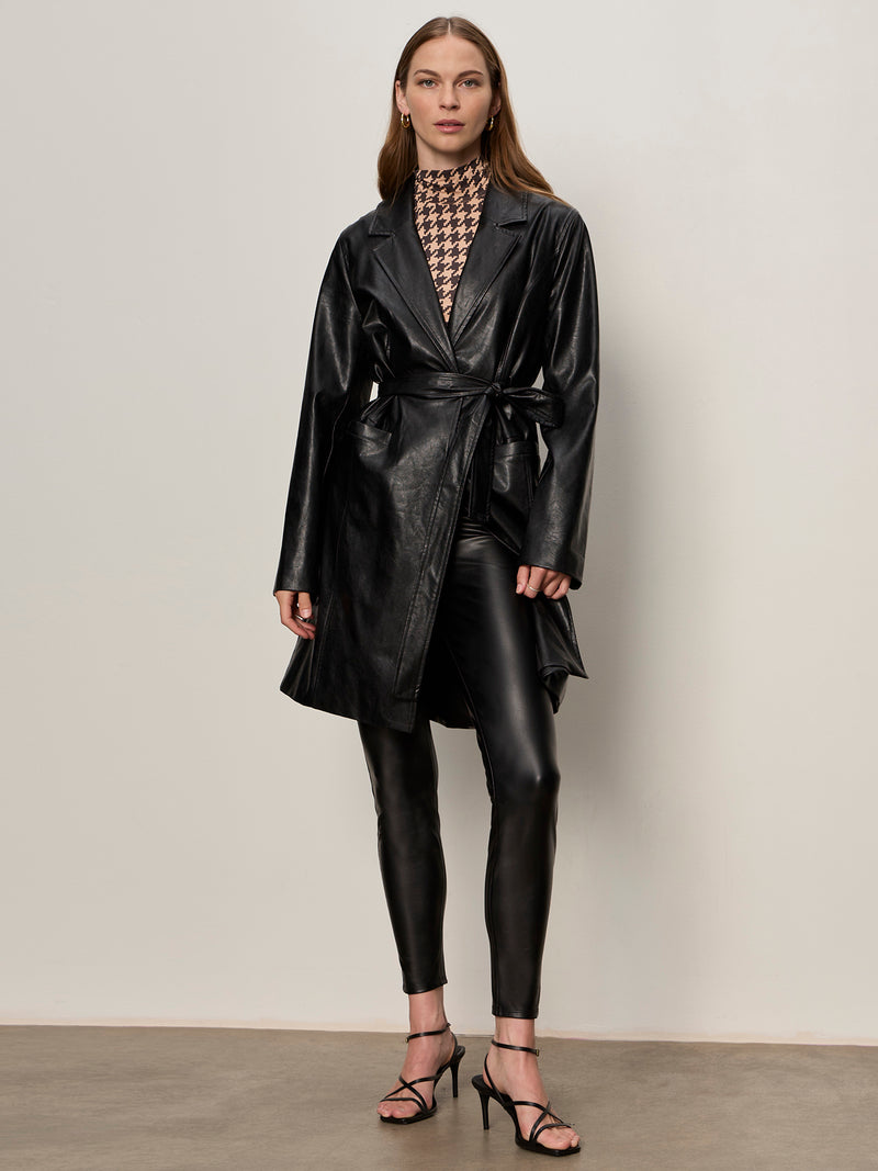Vegan Leather Coat Black alt 1