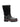 The milena boot black from Sanctuary Clothing features a thick sole, low heel, black leather toe and ankle, black suede upper, side strap with a silver buckle, and a red accent along the edge of the sole.