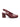 The Sanctuary Clothing Opera Sling Back Pump in wine features shiny dark red patent leather, a low chunky cylindrical heel, and a closed round toe, shown in profile on a white background.