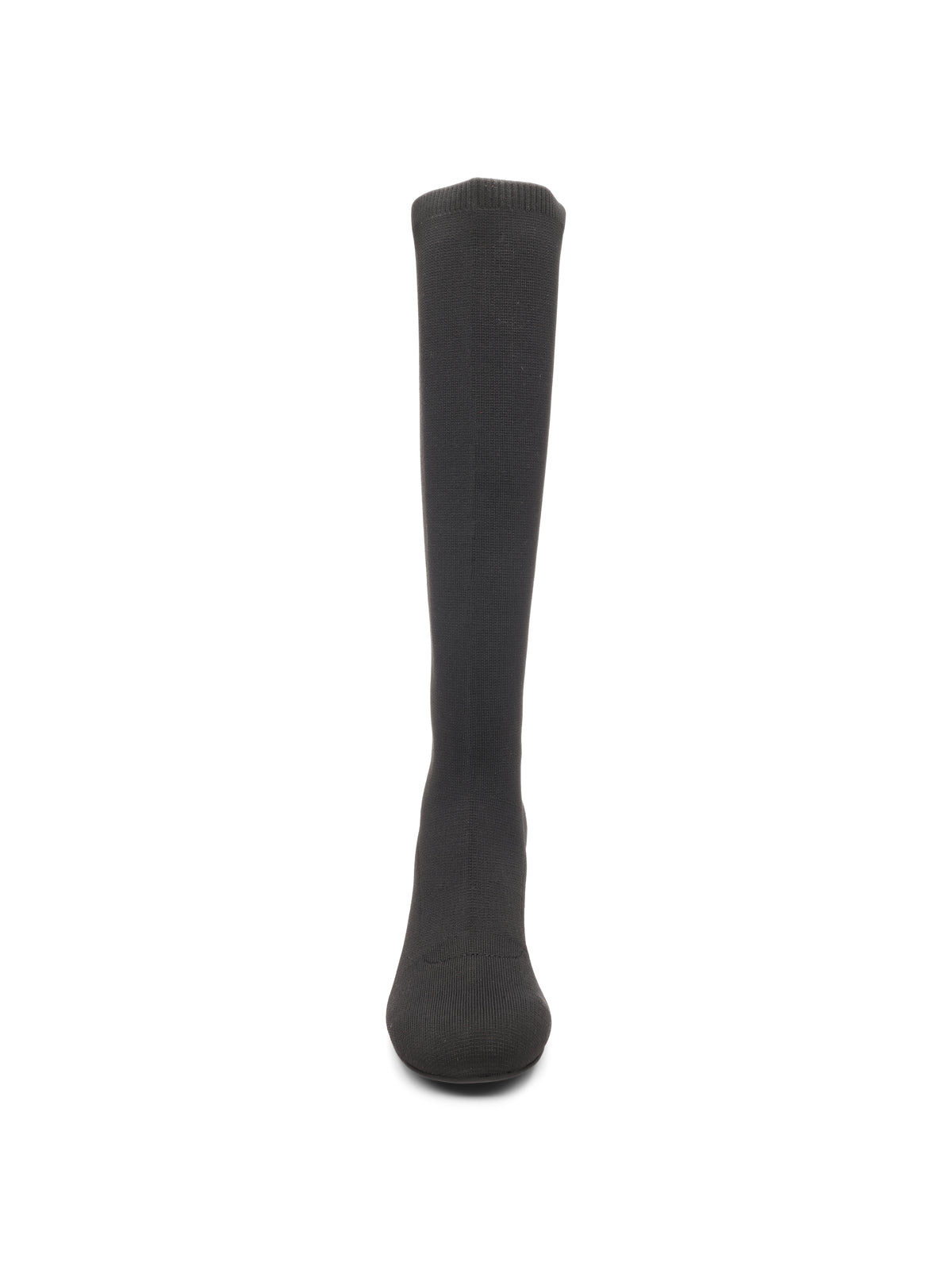 The ronnie tall shaft stretch boot in black by Sanctuary Clothing is shown upright against a plain white background, photographed from the front.