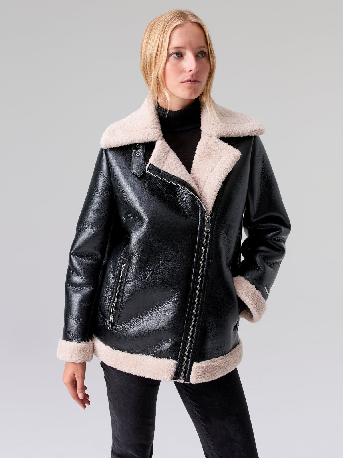 Alexa Asymmetrical Coat Black and Beige