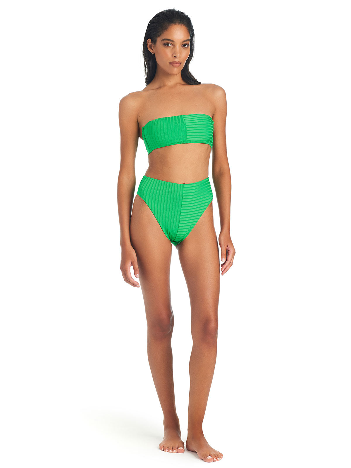 Refresh Rib Bandeau Bikini Top Green Flare