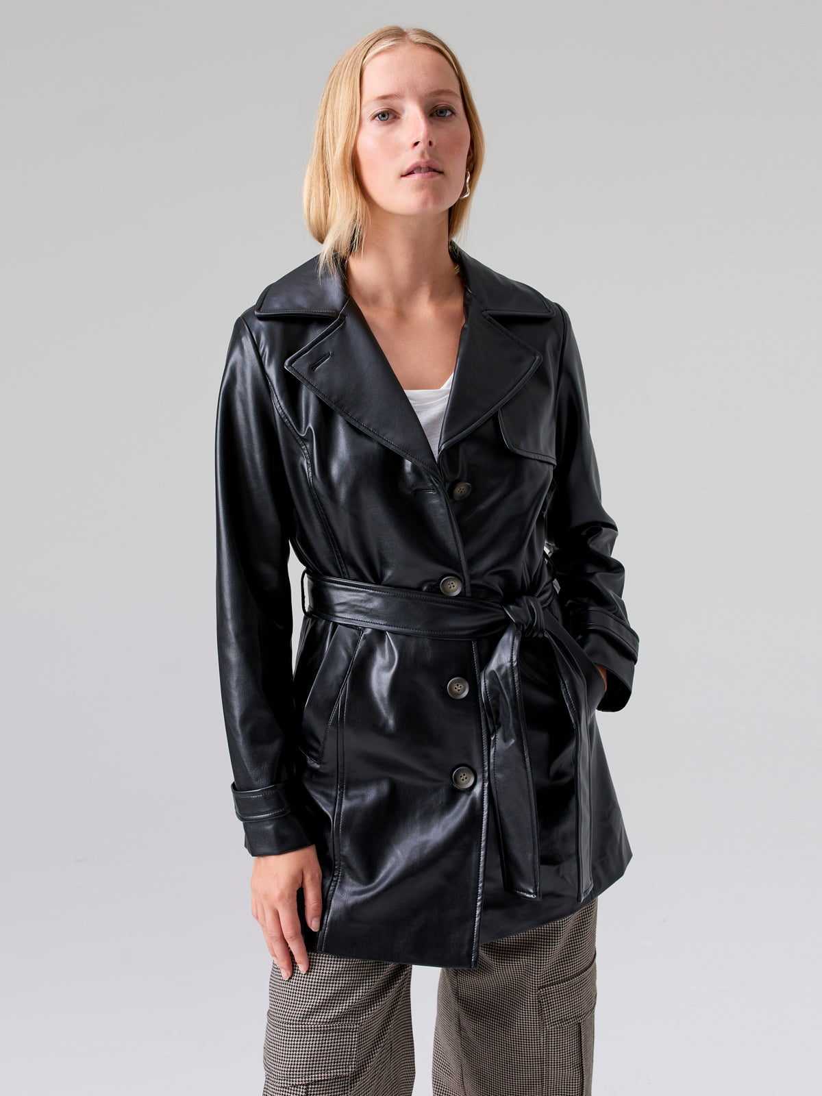 Michelle Leather Trench Coat Black