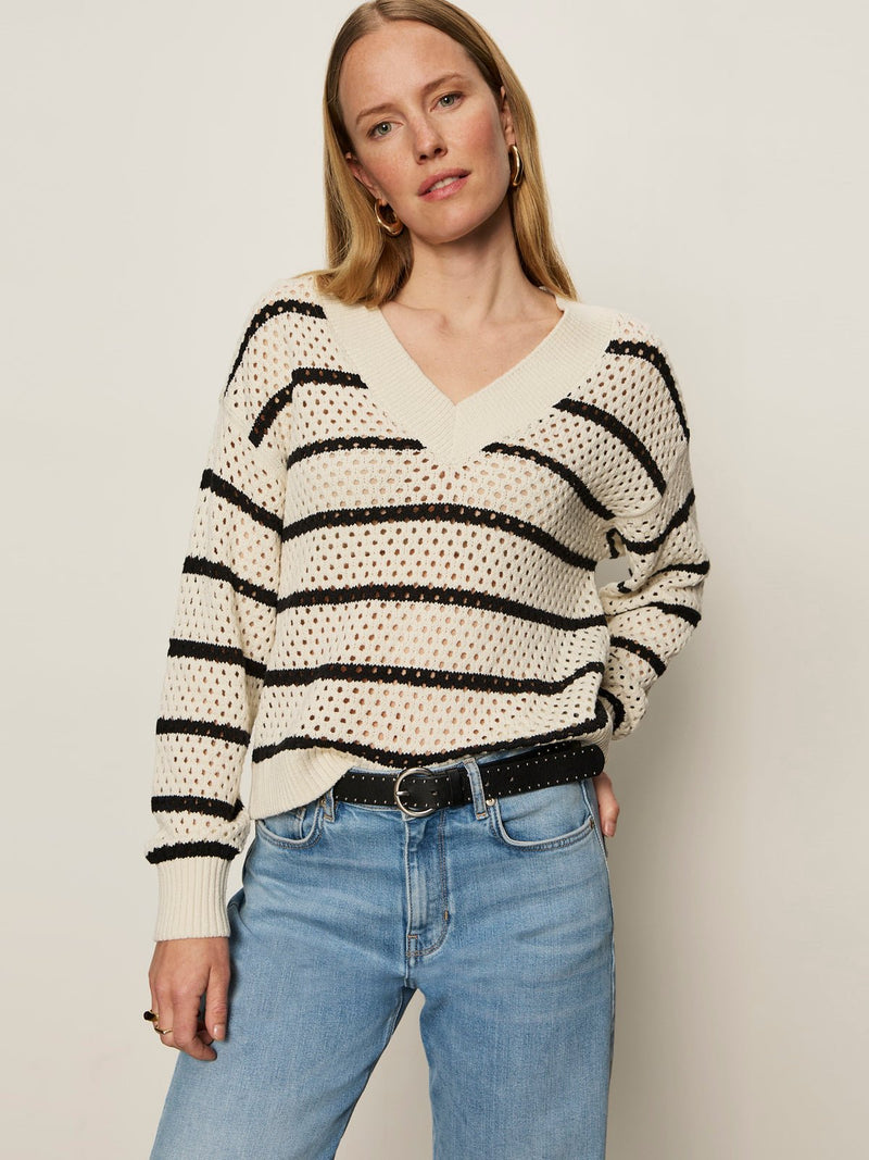 Airy Openwork Sweater Chalk Black Stripe