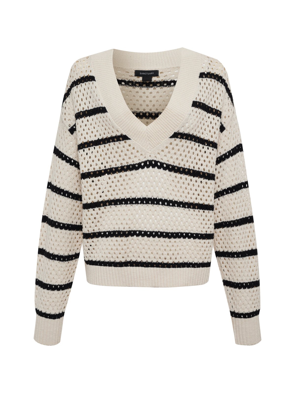Airy Openwork Sweater Chalk Black Stripe - Sanctuary Clothing