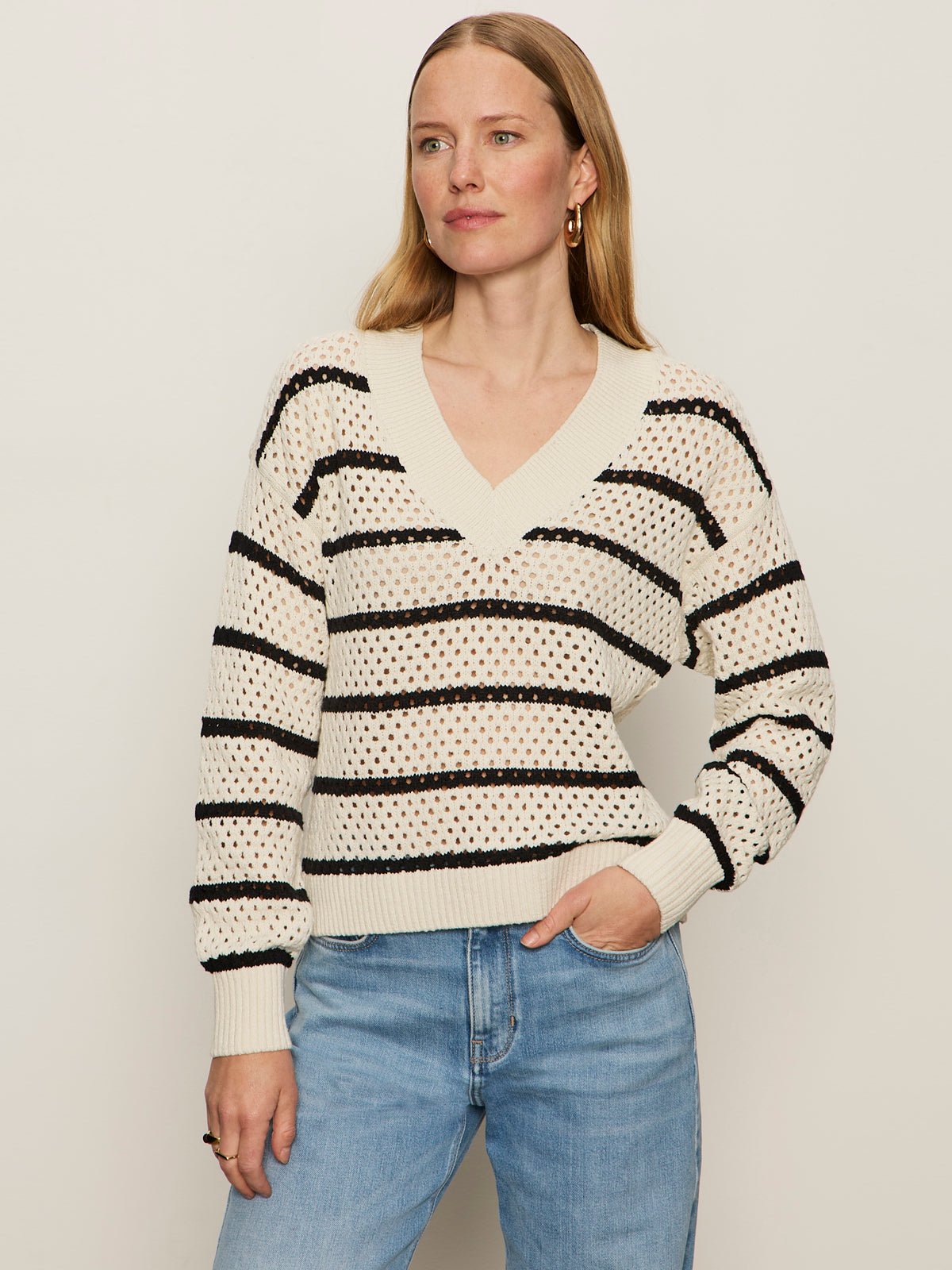 Airy Openwork Sweater Chalk Black Stripe - Sanctuary Clothing