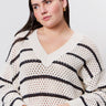 Airy Openwork Sweater Chalk Black Stripe Extended Sizing - Sanctuary Clothing