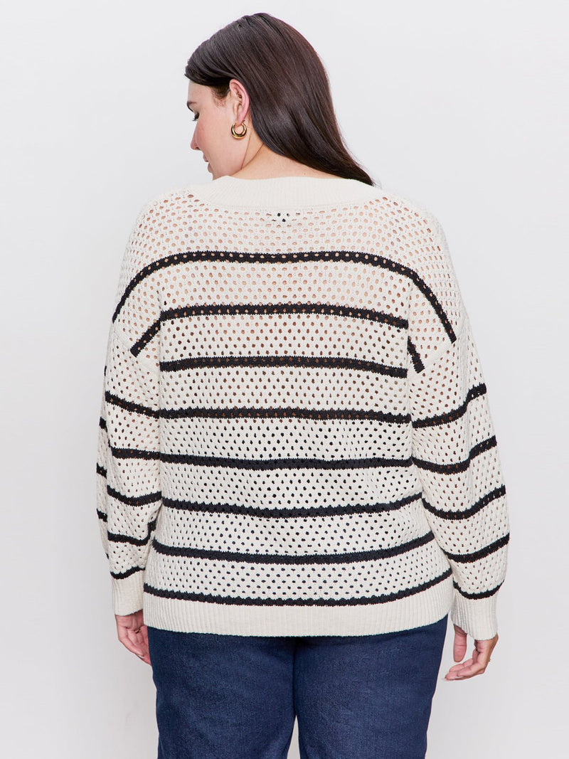 Airy Openwork Sweater Chalk Black Stripe Extended Sizing alt 2