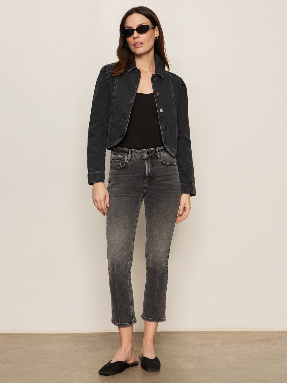 Astra Kick Crop Jean Washed Black Denim - Sanctuary Clothing