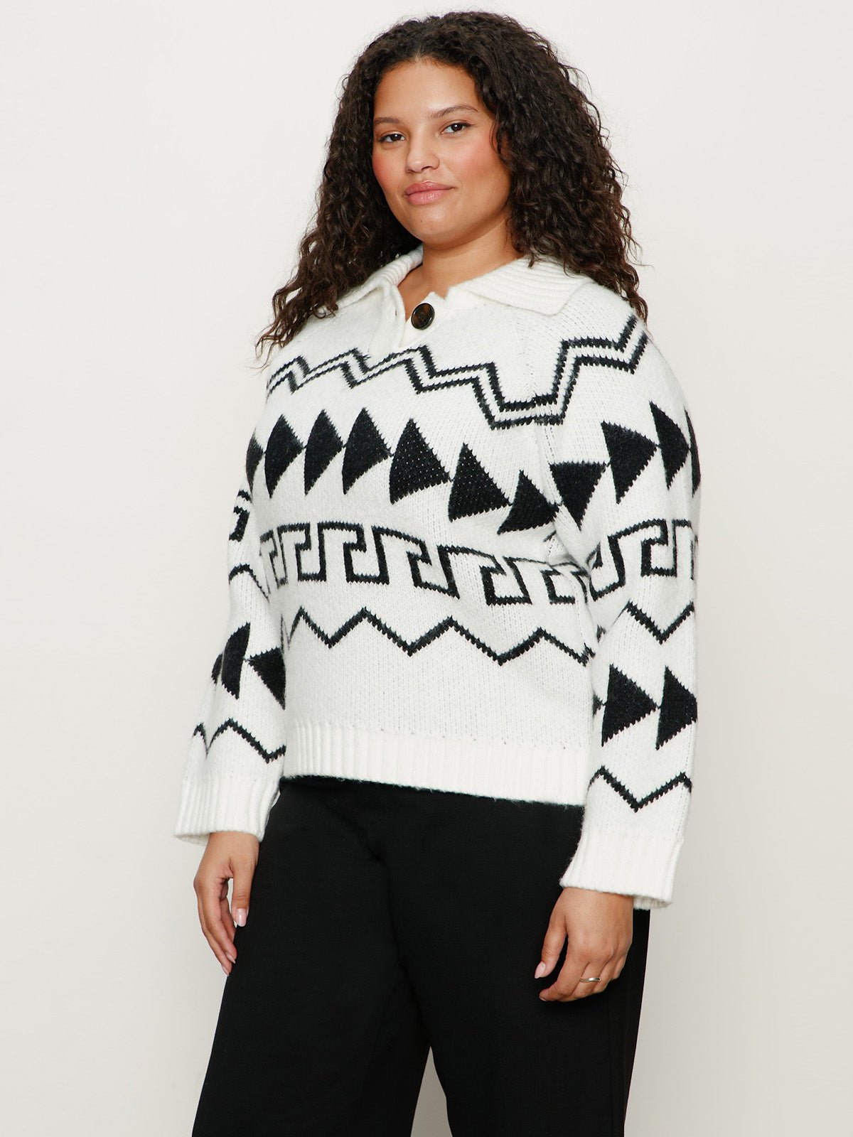 Below Zero Fairisle Popover Chalk And Black Fairisle Extended Sizing - Sanctuary Clothing