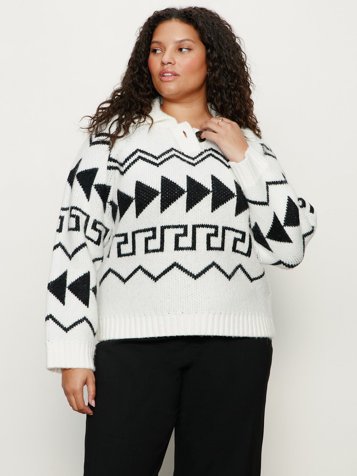 Below Zero Fairisle Popover Chalk And Black Fairisle Extended Sizing - Sanctuary Clothing