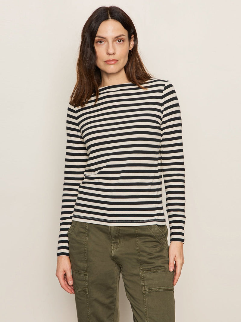 Boatneck Long Sleeve Tee Light Oat/Black Stripe alt 3