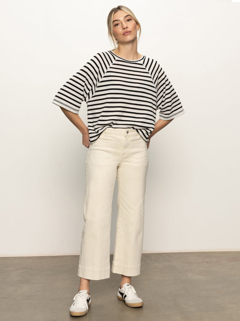 Boxy Raglan Tee Black with Light Oat Stripe alt 5