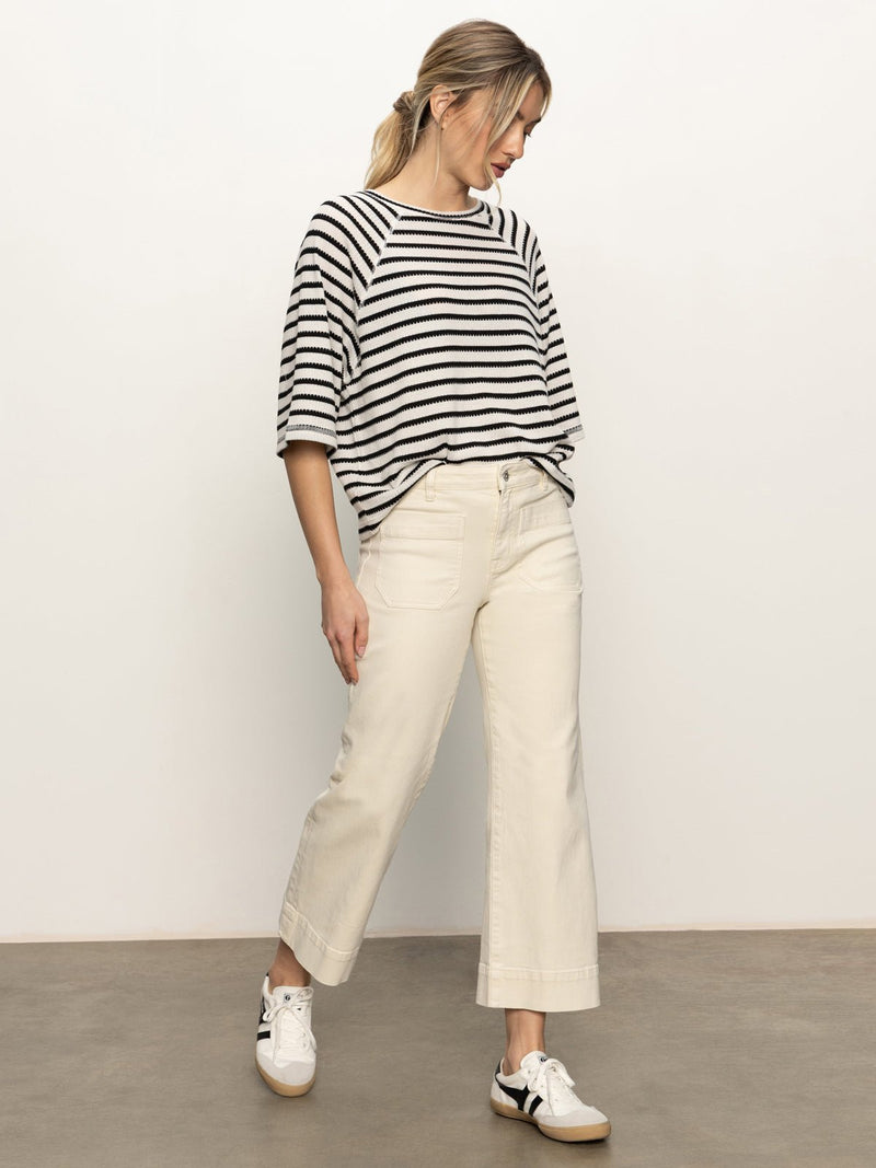 Boxy Raglan Tee Black with Light Oat Stripe alt 4