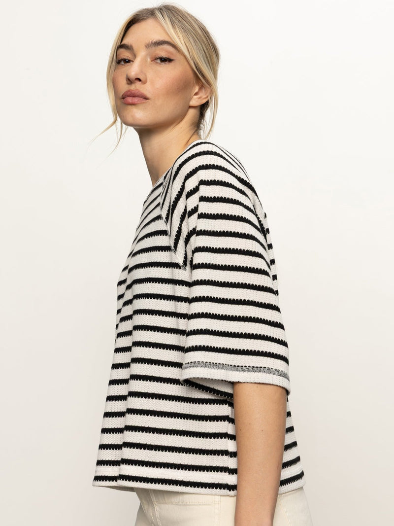 Boxy Raglan Tee Black with Light Oat Stripe alt 2