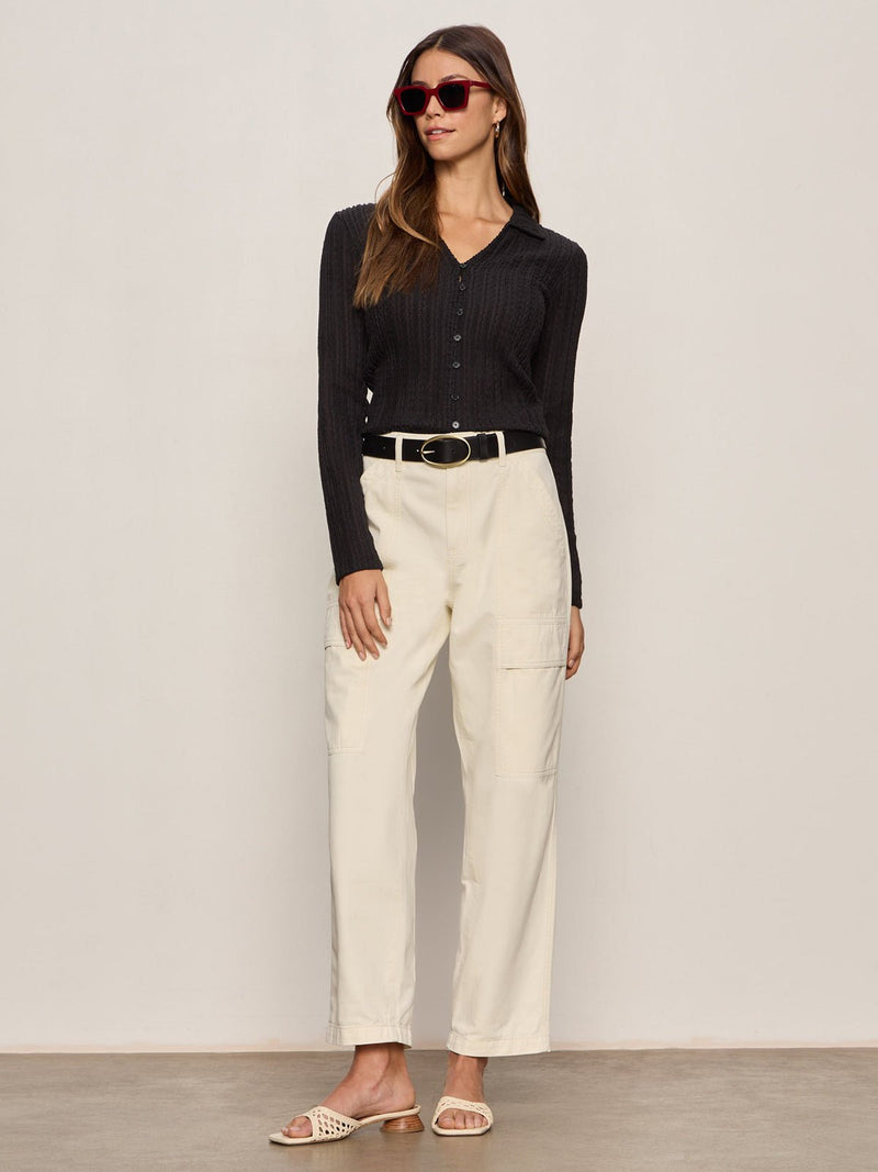 Button Down Textured Top Black alt 4