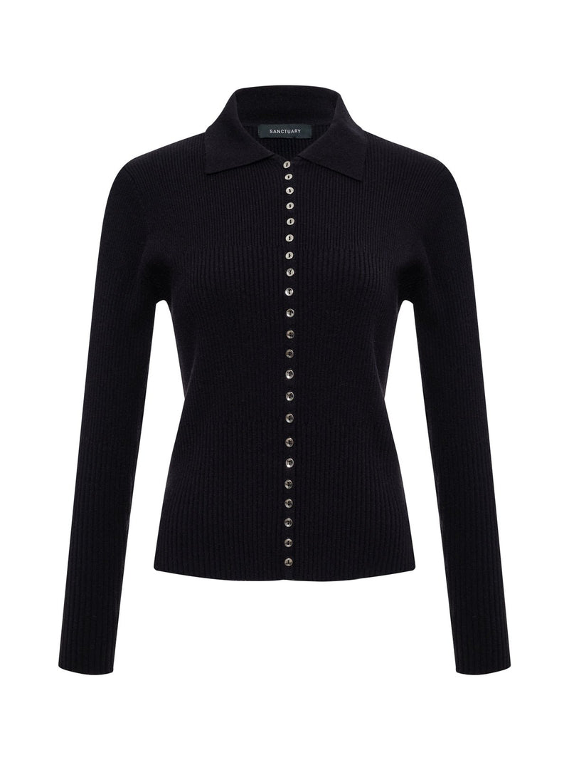 Button Down Variegated Cardi Black alt 6