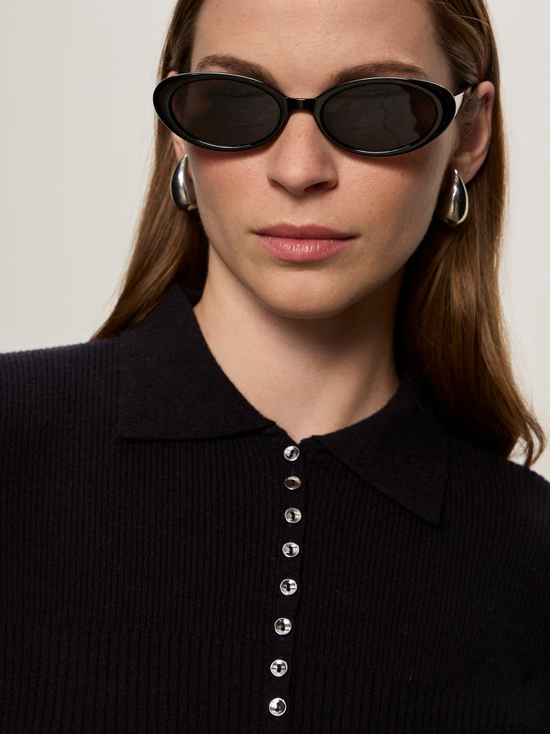 Button Down Variegated Cardi Black alt 4