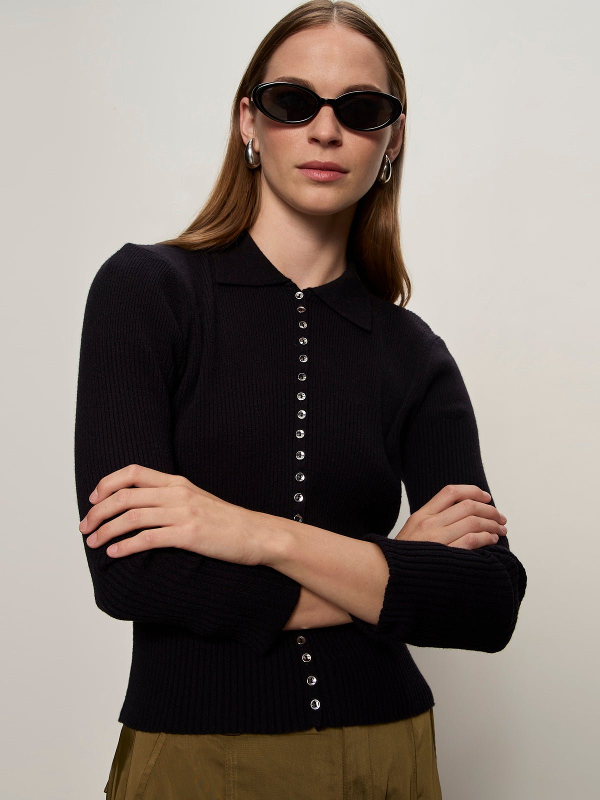 Button Down Variegated Cardi Black - Sanctuary Clothing