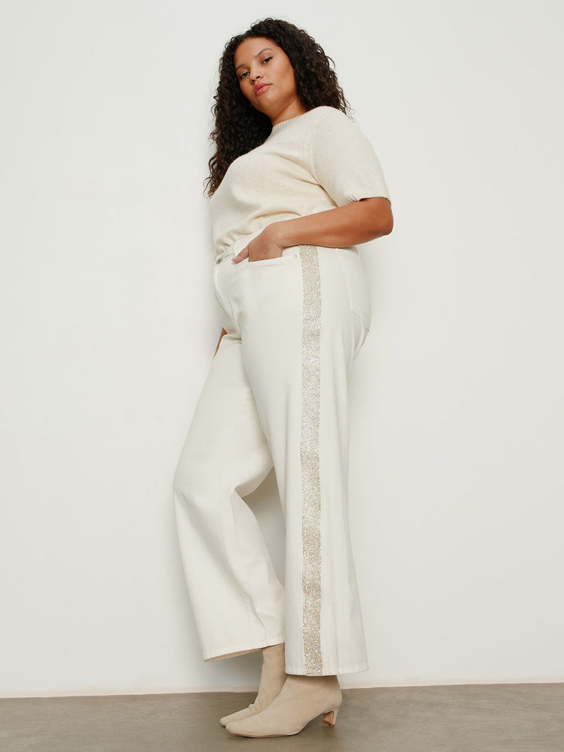 Cadence Shimmer Stripe Jean Vanilla Creme Extended Sizing