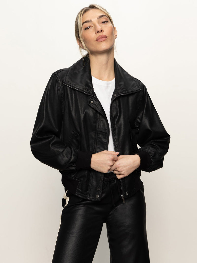 Coated Twill Bomber Jacket Black alt 1