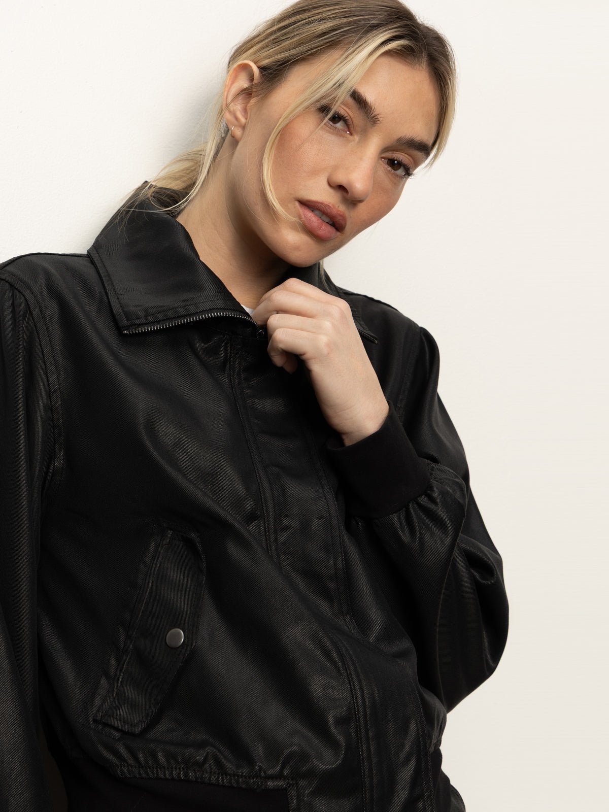 Coated Twill Bomber Jacket Black - Sanctuary Clothing