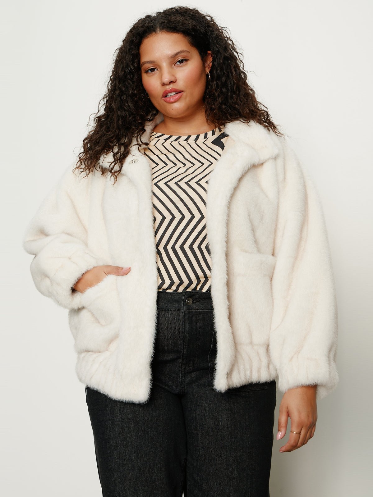 Coco Fur Jacket Almond Cream Extended Sizing - Sanctuary Clothing