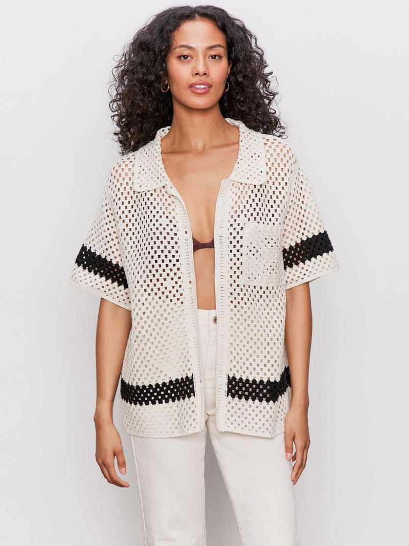 Crochet Resort Shirt Macrame Black