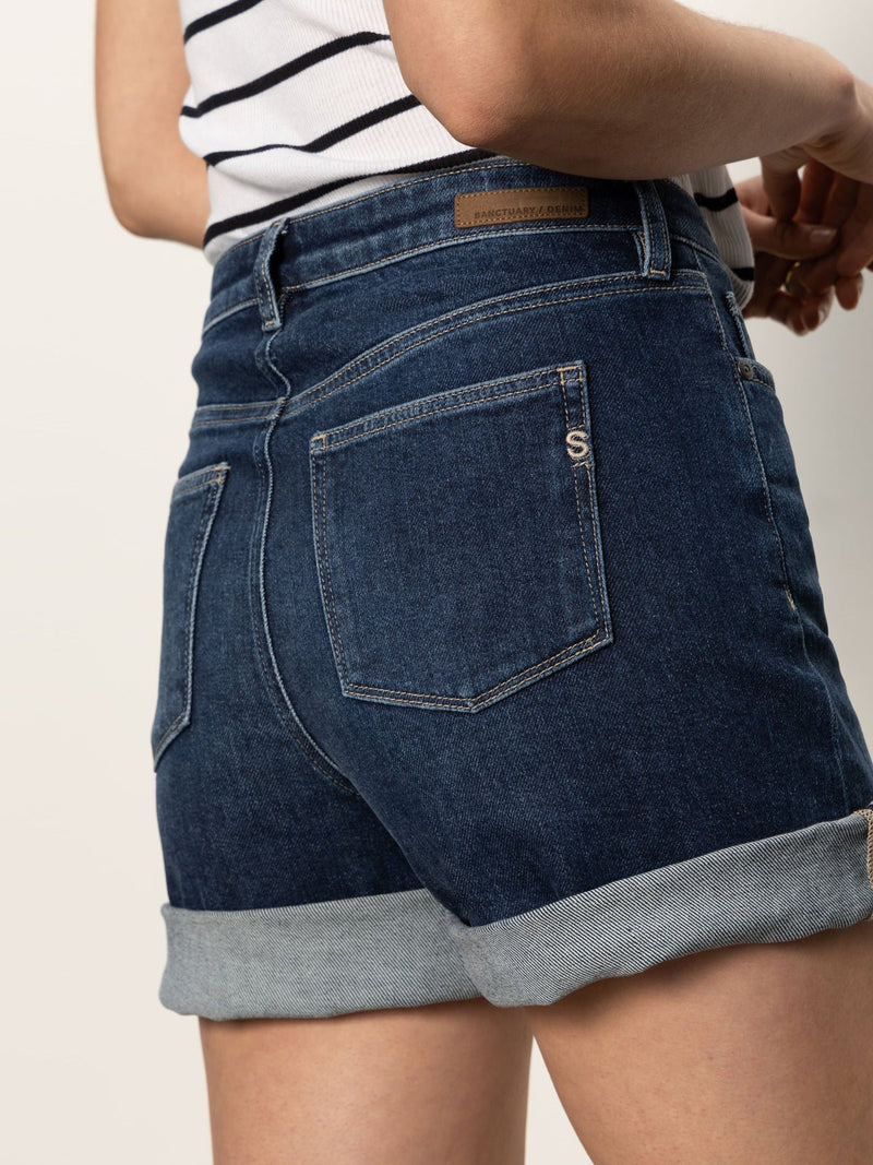Cuffed Denim Short Dark