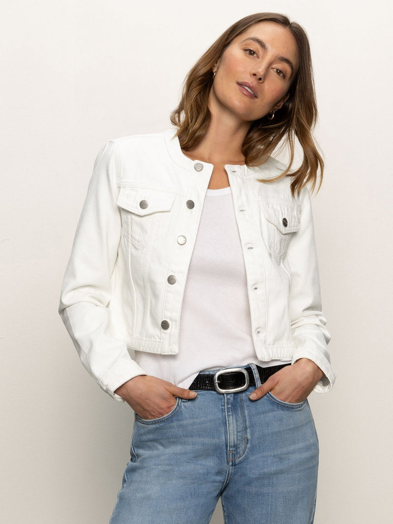 Denim Collarless Lady Jacket White