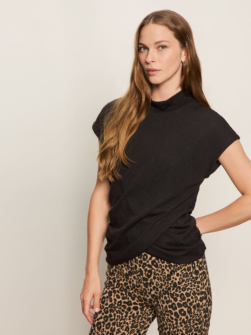 Draped Sleeveless Mock Neck Top Black alt 2