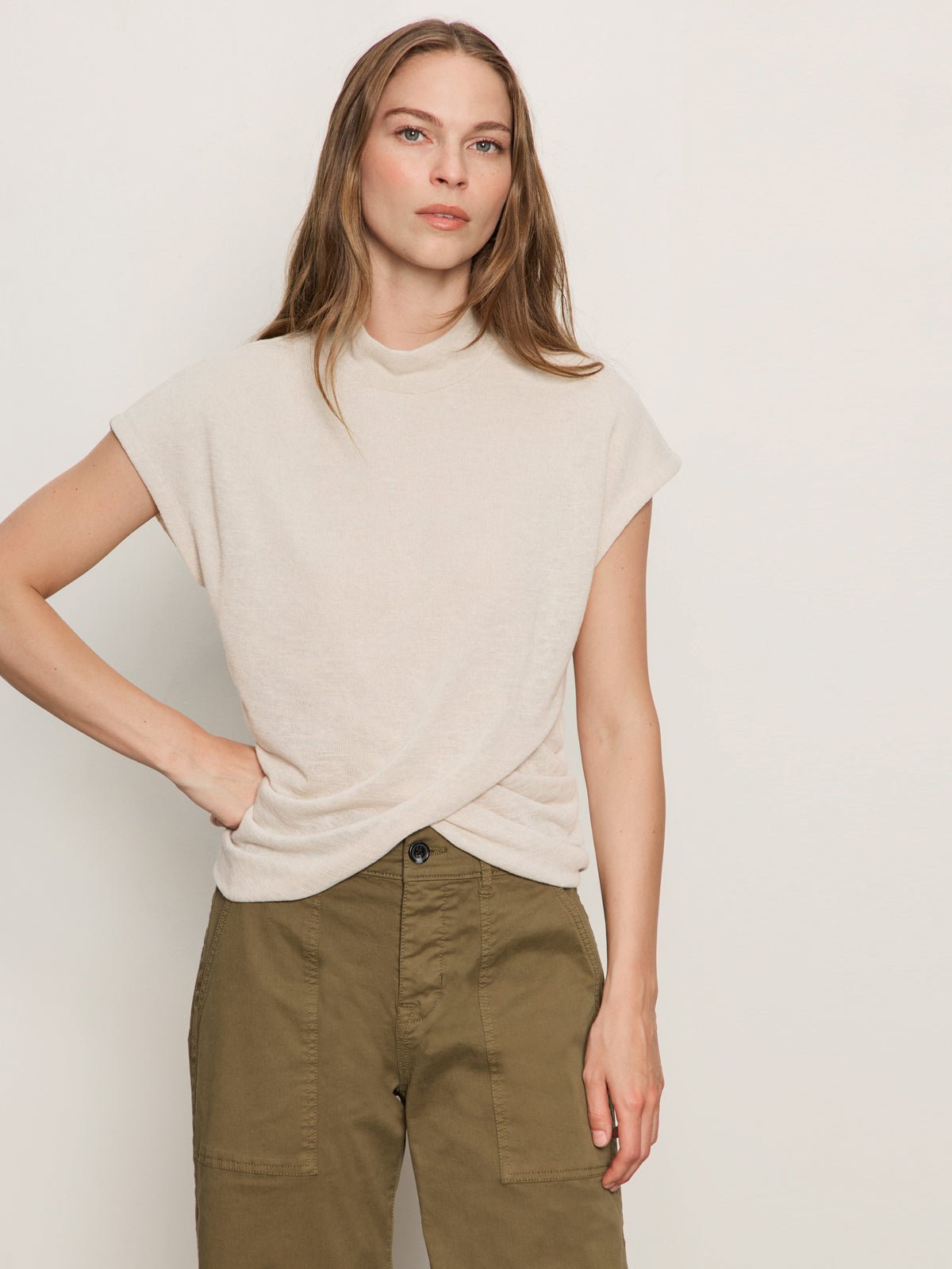 Draped Sleeveless Mock Neck Top Mother Of Pearl - Sanctuary Clothing