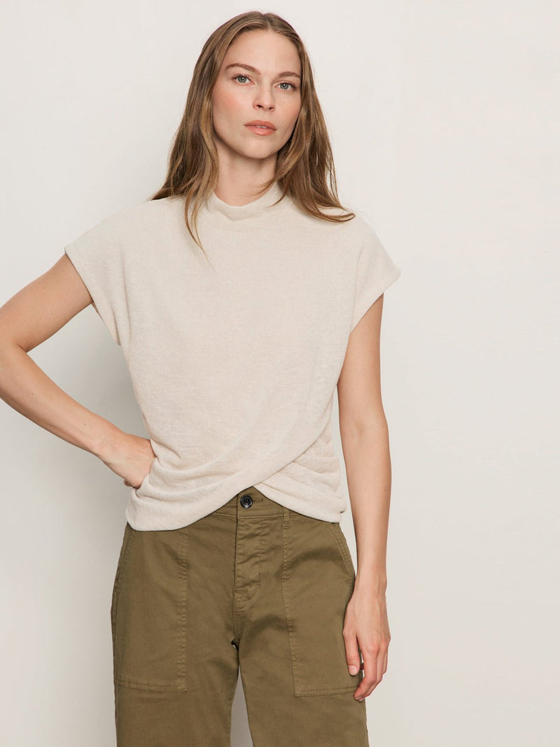 Draped Sleeveless Mock Neck Top Mother Of Pearl