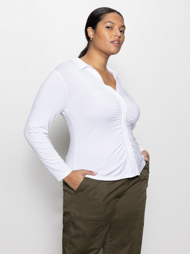 Dreamgirl Button Up Top White Extended Sizing alt 2