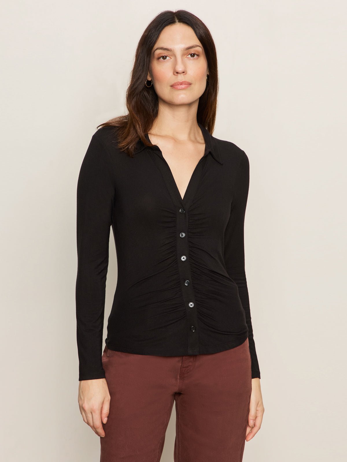 Dreamgirl Knit Button Up Top Black - Sanctuary Clothing