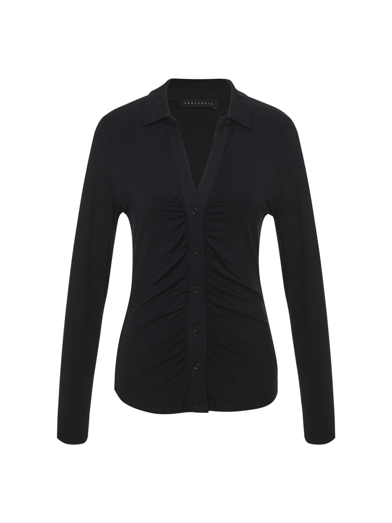 Dreamgirl Knit Button Up Top Black alt 5