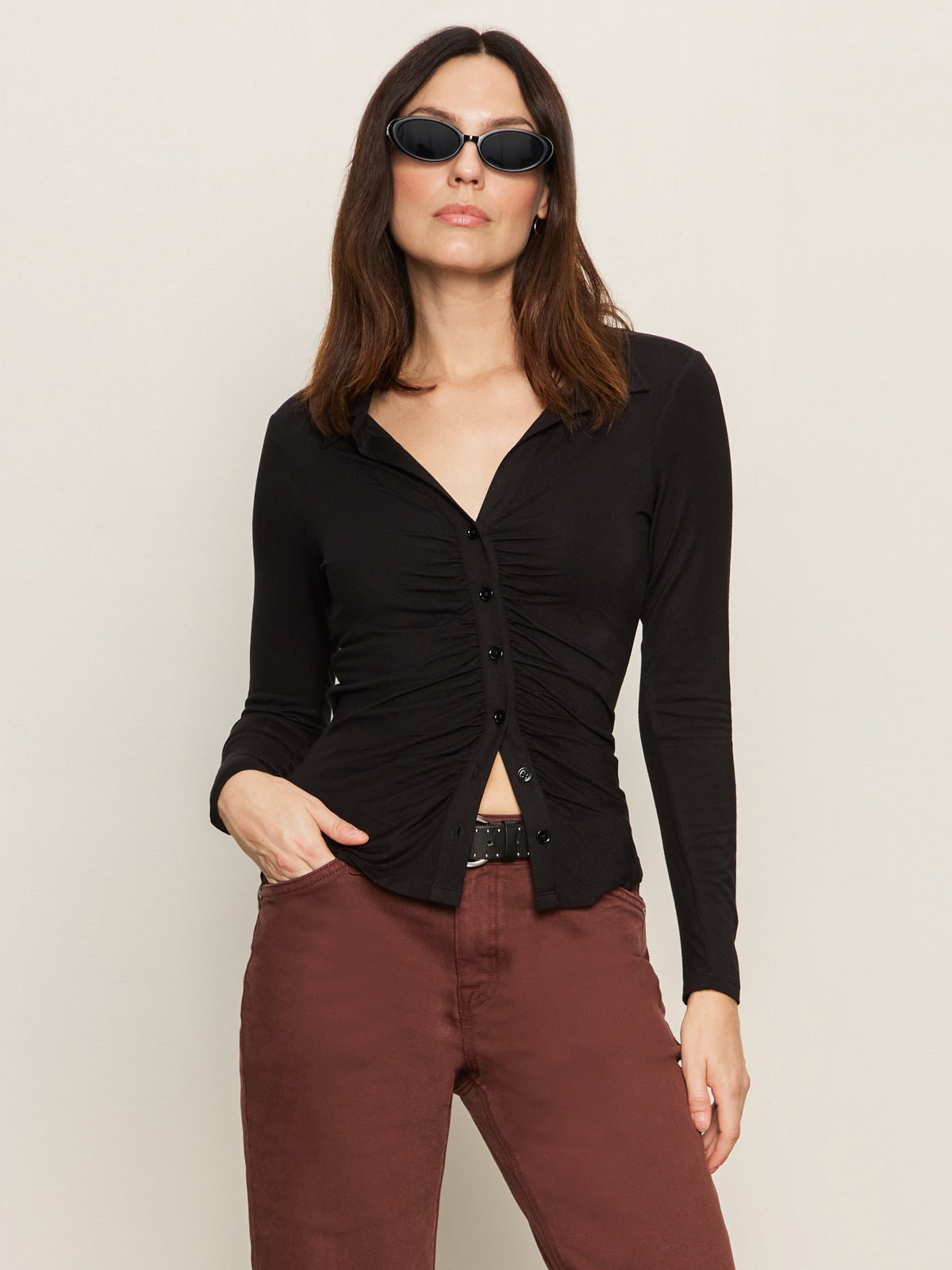 Dreamgirl Knit Button Up Top Black - Sanctuary Clothing