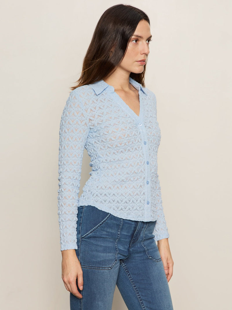 Dreamgirl Lace Button Up Top Blue Powder alt 1