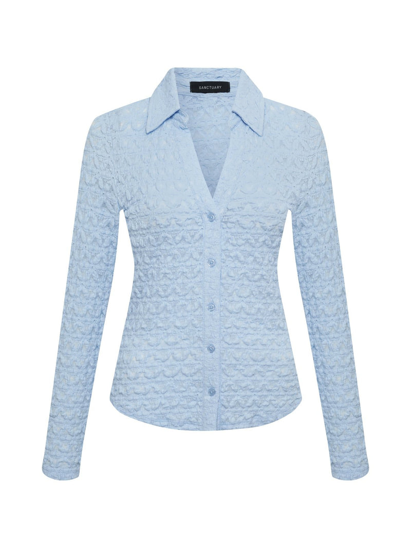 Dreamgirl Lace Button Up Top Blue Powder alt 5