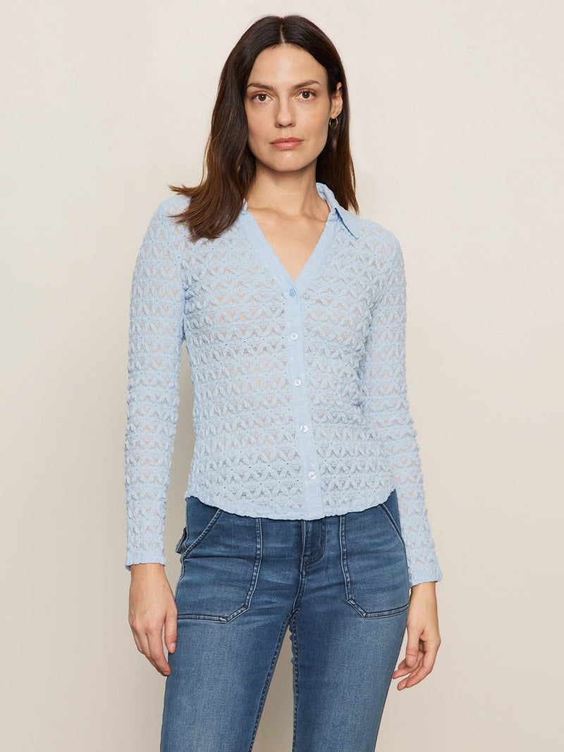 Dreamgirl Lace Button Up Top Blue Powder