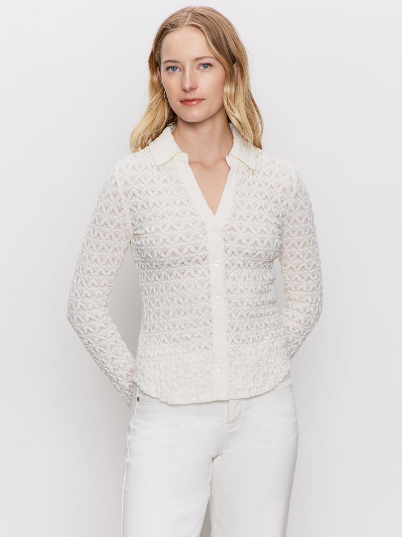 Dreamgirl Lace Button Up Top Chalk alt 1