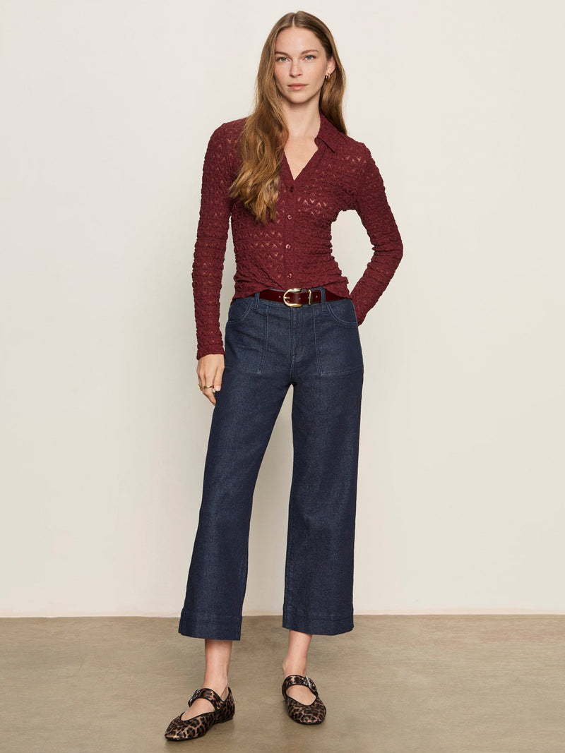 Dreamgirl Lace Button Up Top Night Berry alt 5