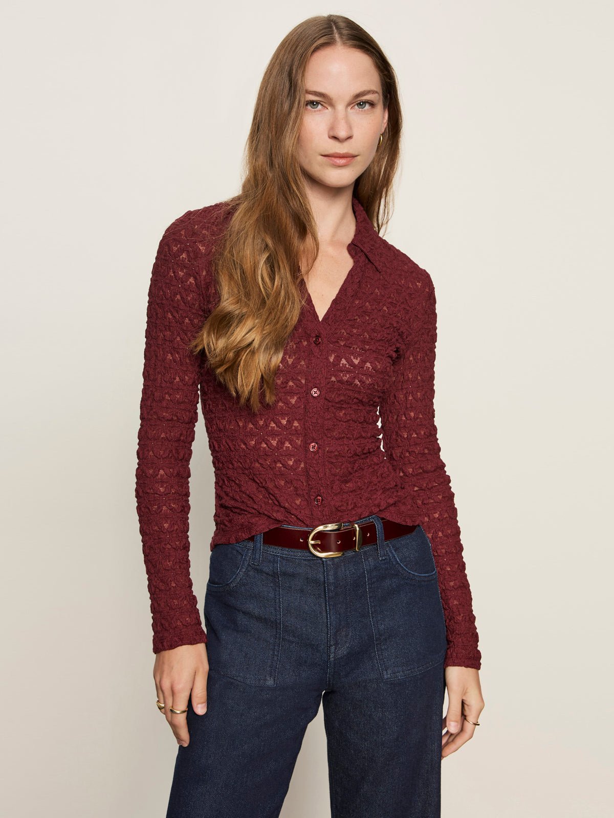 Dreamgirl Lace Button Up Top Night Berry - Sanctuary Clothing