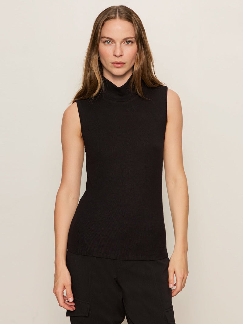 Essential Sleeveless Mock Neck Tank Black alt 1
