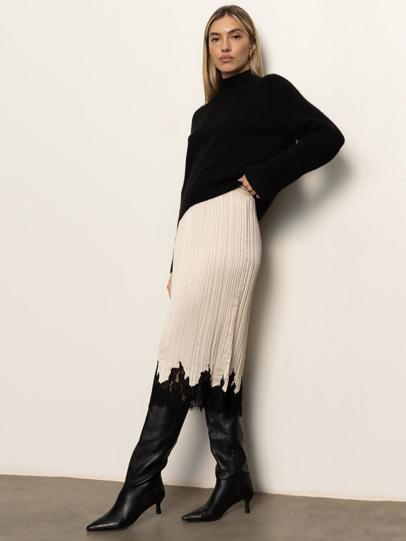 Evermore Pleated Midi Skirt Light Oat